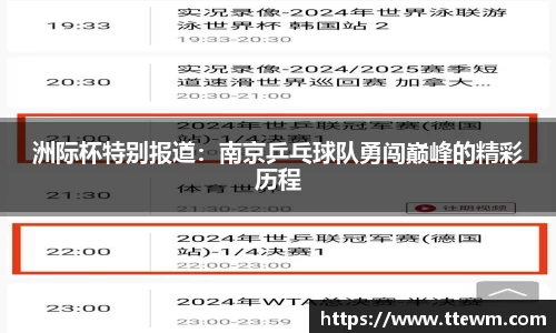 洲际杯特别报道：南京乒乓球队勇闯巅峰的精彩历程